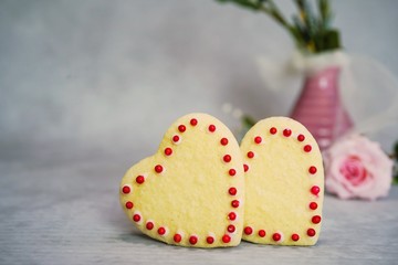 Homemade Valentineheart shapped cookies with copy space