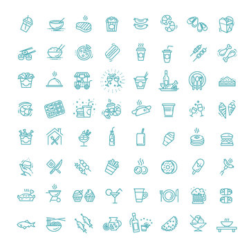 Food courts icons set. Outline set of food