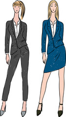 Vector image of young slim women in business costumes