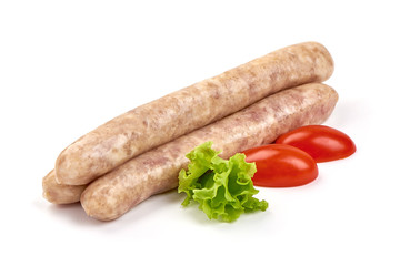 Raw Chicken Sausages, isolated on white background