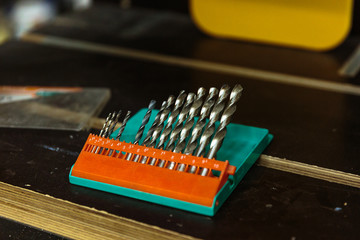 set of carpenters tool on tne wood and shavings