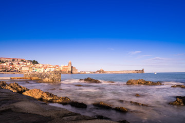 Old town of Collioure, France, a popular resort town on Mediterranean sea.
