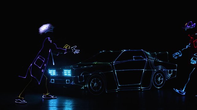 Doc in LED costume creates a time machine