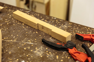 set of carpenters tool on tne wood and shavings