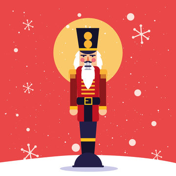Merry christmas nutcracker and snowflakes vector design