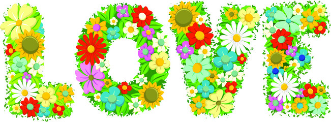 LOVE letters flowers sign