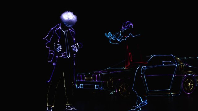 Doc in LED costume creates a time machine