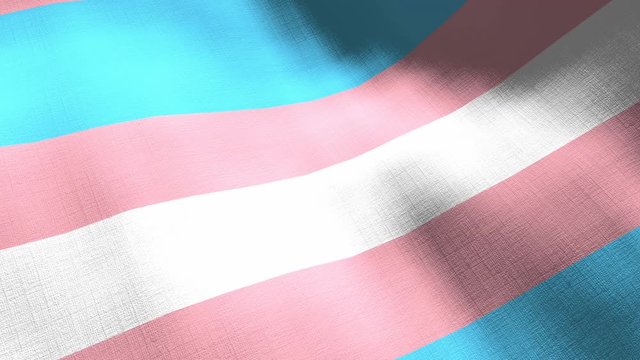 Transgender pride rainbow waving flag. Seamless cgi animation highly detailed fabric texture in cinematic slow motion. LGBTQ 3d background of fight for rights and equality symbol. Civil rights concept