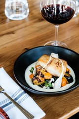 Food and wine at a restaurant