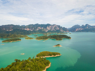 Ratchaprapha of Khao Sok National Park close to Khao Lak Thailand Aerial View with drone