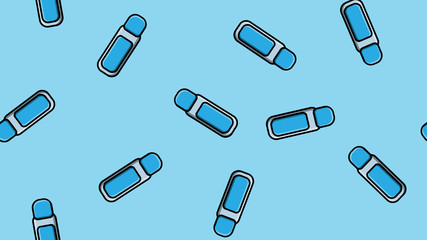 Endless seamless pattern of beautiful beauty items of female glamorous fashion jars with manicure remover on a blue background. Vector illustration