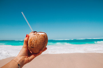 coconut on the beach - obrazy, fototapety, plakaty
