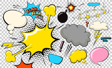 Pop art cloud bubble. Smile, wow, pow, cool, ok, oops, wtf funny speech bubble. Trendy Colorful retro vintage background in pop art retro comic style. Illustration easy editable for Your design. © brainpencil