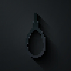 Fototapeta premium Paper cut Gallows rope loop hanging icon isolated on black background. Rope tied into noose. Suicide, hanging or lynching. Paper art style. Vector Illustration