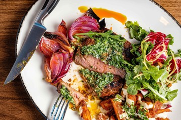 Steak and salad on a plate
