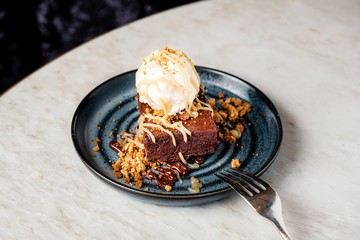 Brownie and ice cream on a plate