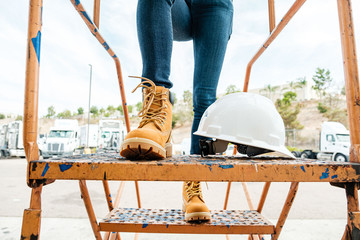 Work boots and construction hat 