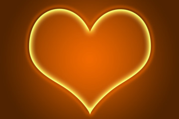 Corazón iluminado sobre fondo naranja.