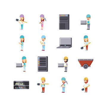 Isolated programming and construction icon set vector design