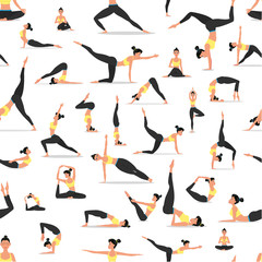 Yoga asanas set seamless pattern