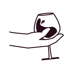 hand with wine glass cup block line style icon