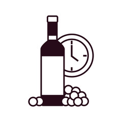 wine bottle with grapes and clock block line style