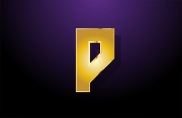 gold golden yellow letter P alphabet logo icon design for company business