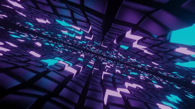 Big data digital code. Futuristic information technology. Pink and blue color light. 3d rendering animation.