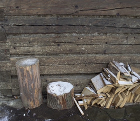 Firewood and logs for chopping firewood