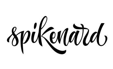 Hand drawn spice label - Spikenard. Vector lettering design element. Isolated calligraphy script style word for labels, shop design, cafe decore etc