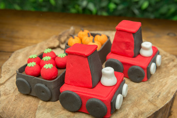 Fototapeta premium Kids Party Decoration - Farm Theme. Shaped candy personalized.