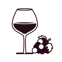 wine glass cup with grapes block line style icon