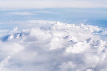 Sky space. Beautiful blue sky above white clouds. Natural background of heaven