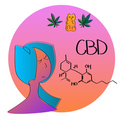 Bright symbolic minimalist illustration showing the use of CBD Cannabinoid for mental health and wellbeing