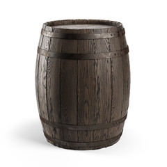 Obraz premium Wooden barrel isolated on white background. Clipping path included. 3d illustration