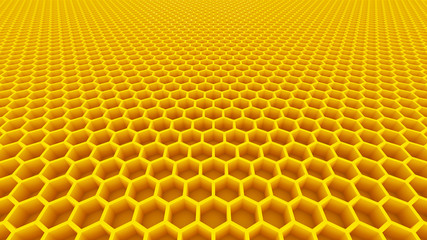 honeycomb background yellow honey cells beehive hexagon pattern background 3D illustration