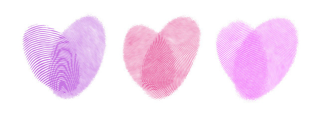 Set of Vector Fingerprint Logo Symbol of Love - Romantic Valentine Pink Heart with Finger Prints