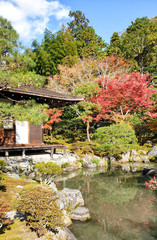 Fototapeta na wymiar Silver Pavilion in Autumn, Ginkakuji Zen Temple at Kyoto, Japan