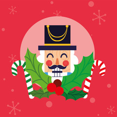 Merry christmas nutcracker with leaves vector design