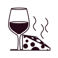 wine glass cup with cheese block line style icon