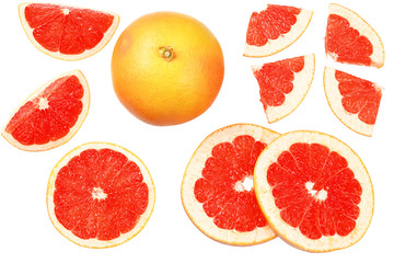 healthy food. grapefruit with slices isolated on white background top view