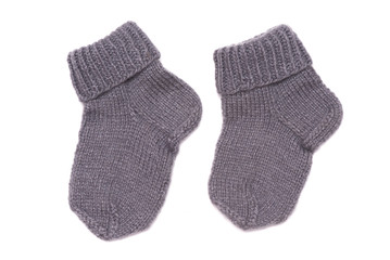 Gray warm socks isolated on the white background.
