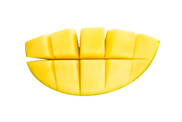 Mango cut by square parts isolated on the white background.