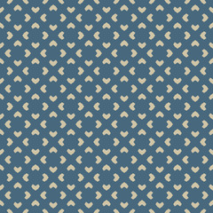 Vector golden floral seamless pattern. Blue and gold minimalist ornament. Luxury geometric background with flower shapes, crosses, repeat tiles. Elegant abstract texture. Design for decor, wallpapers