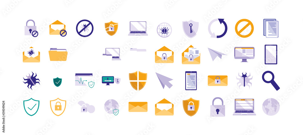 Poster isolated security system icon set vector design