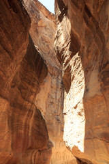 Gorge canyon Siq at ancient city of Petra in Jordan