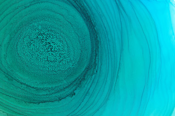 Blue paint flow background. Creative fluid art, mixing watercolor illustration.