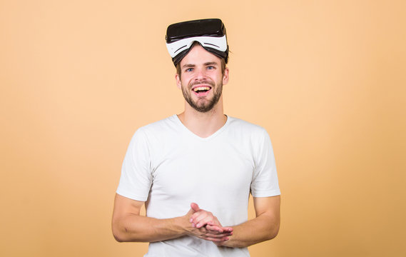 man use modern technology. virtual reality goggles. Modern business and education. Digital future innovation. Working on Programing Project. man wear wireless VR glasses headset. Modern technology