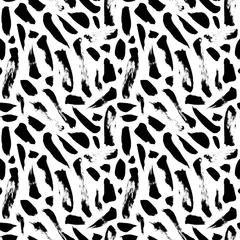 Fotobehang Zwart wit Droog penseelstreken naadloos patroon. Hand getekend vectorillustratie inkt. Geschilderde abstracte textuur.