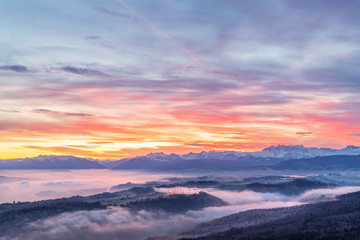 sunrise with sea of fog